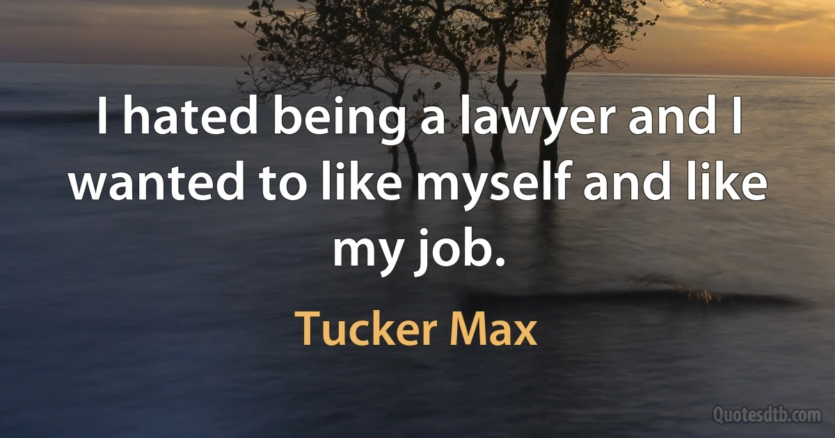 I hated being a lawyer and I wanted to like myself and like my job. (Tucker Max)