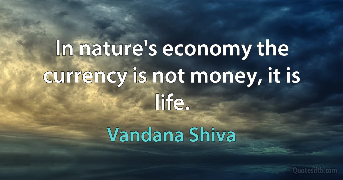 In nature's economy the currency is not money, it is life. (Vandana Shiva)