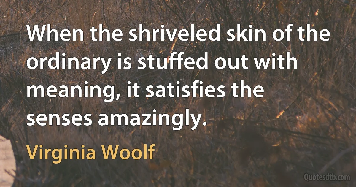 When the shriveled skin of the ordinary is stuffed out with meaning, it satisfies the senses amazingly. (Virginia Woolf)