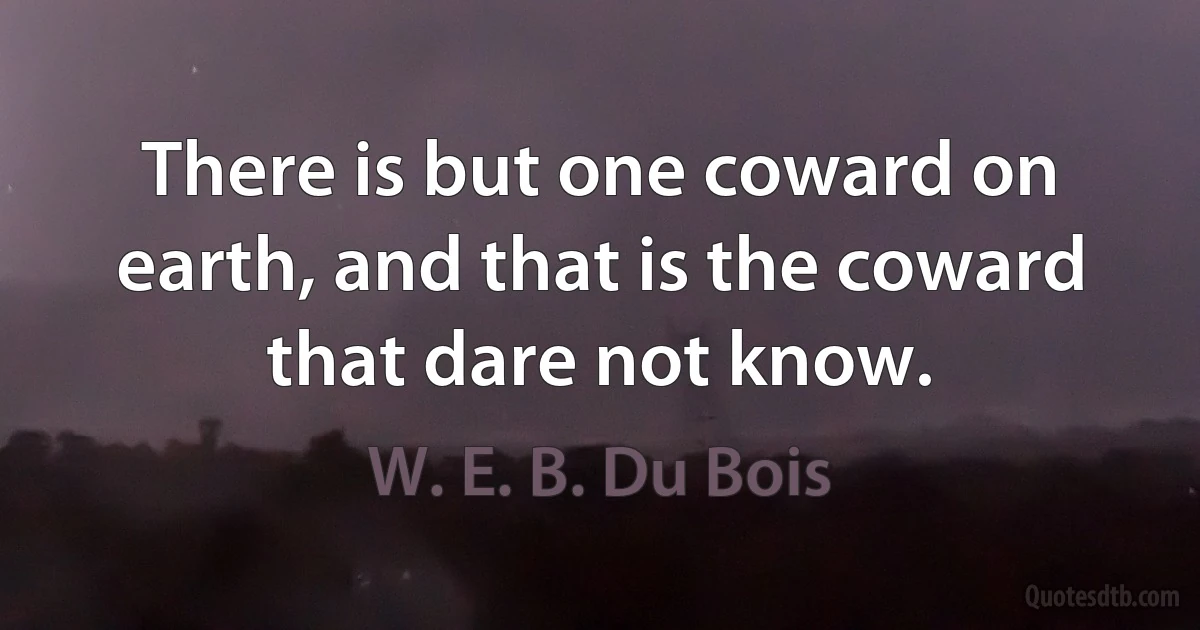 There is but one coward on earth, and that is the coward that dare not know. (W. E. B. Du Bois)