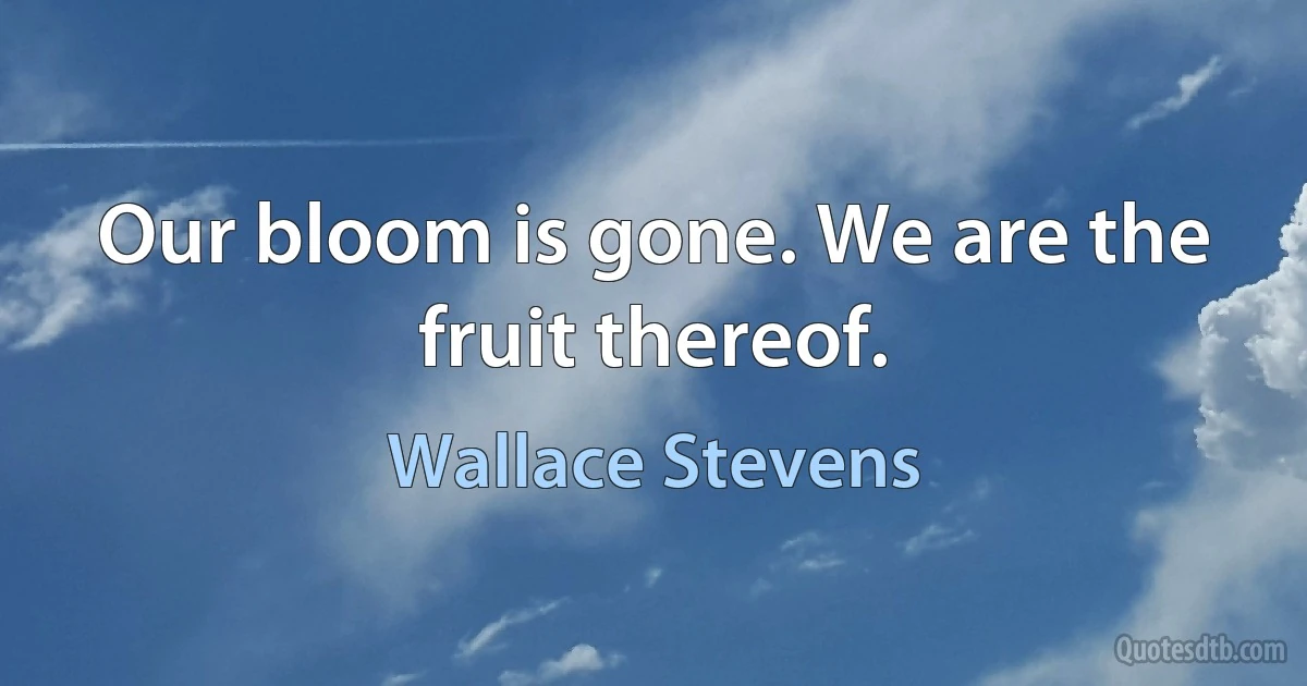 Our bloom is gone. We are the fruit thereof. (Wallace Stevens)