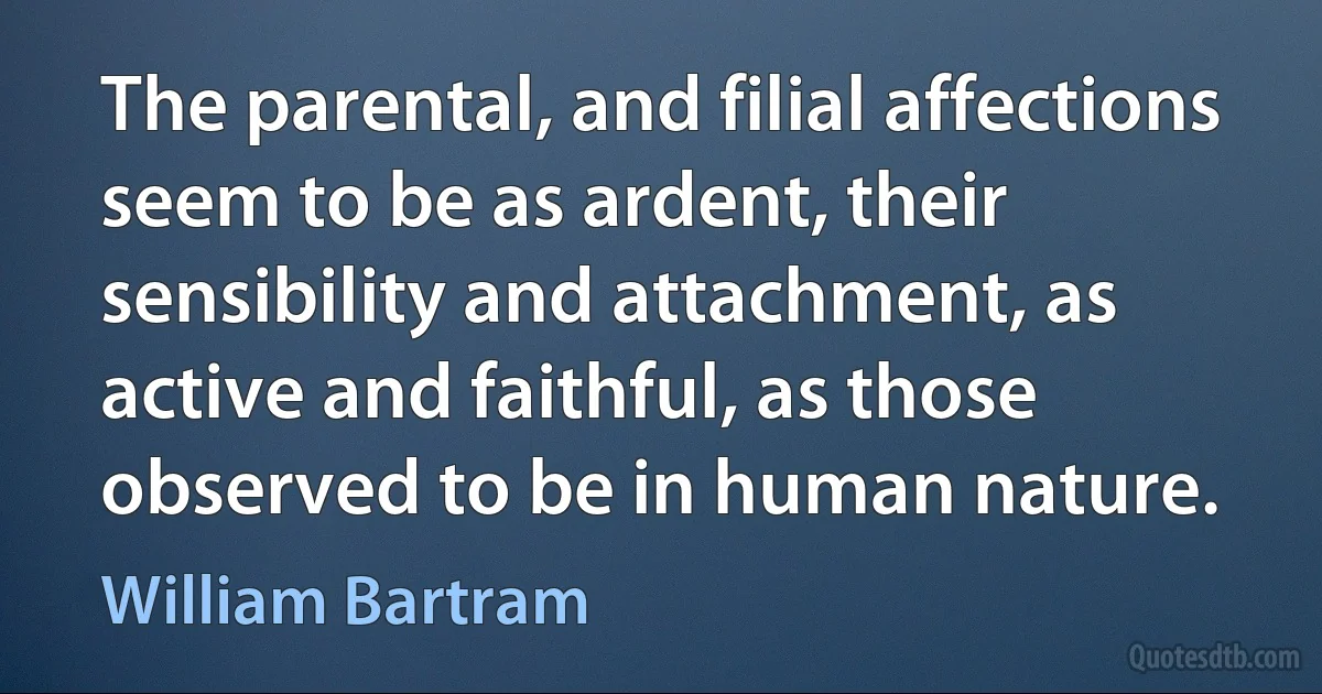 The parental, and filial affections seem to be as ardent, their sensibility and attachment, as active and faithful, as those observed to be in human nature. (William Bartram)