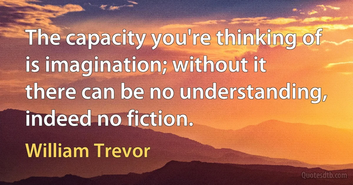 The capacity you're thinking of is imagination; without it there can be no understanding, indeed no fiction. (William Trevor)