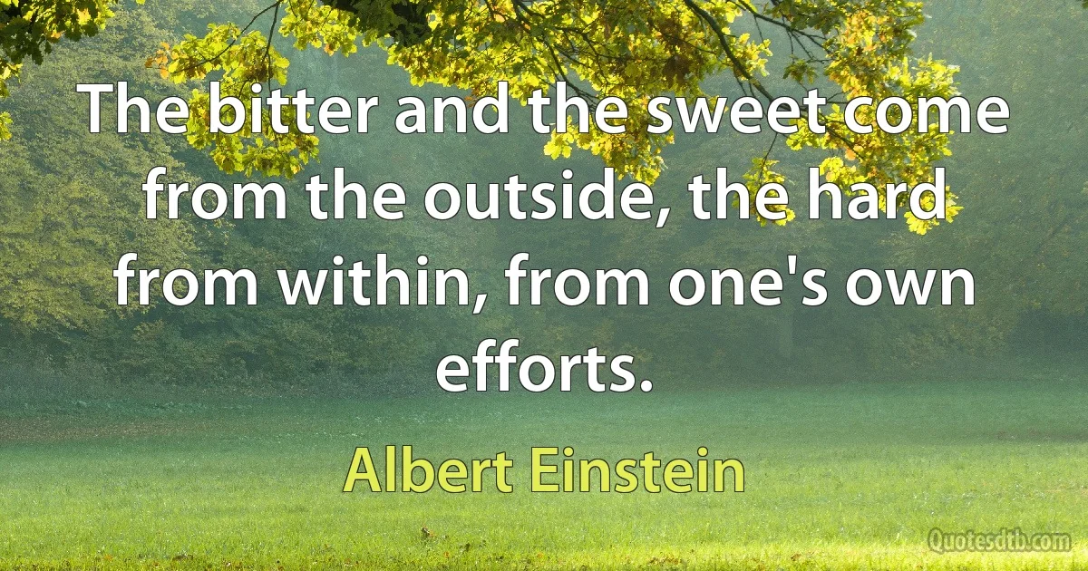 The bitter and the sweet come from the outside, the hard from within, from one's own efforts. (Albert Einstein)