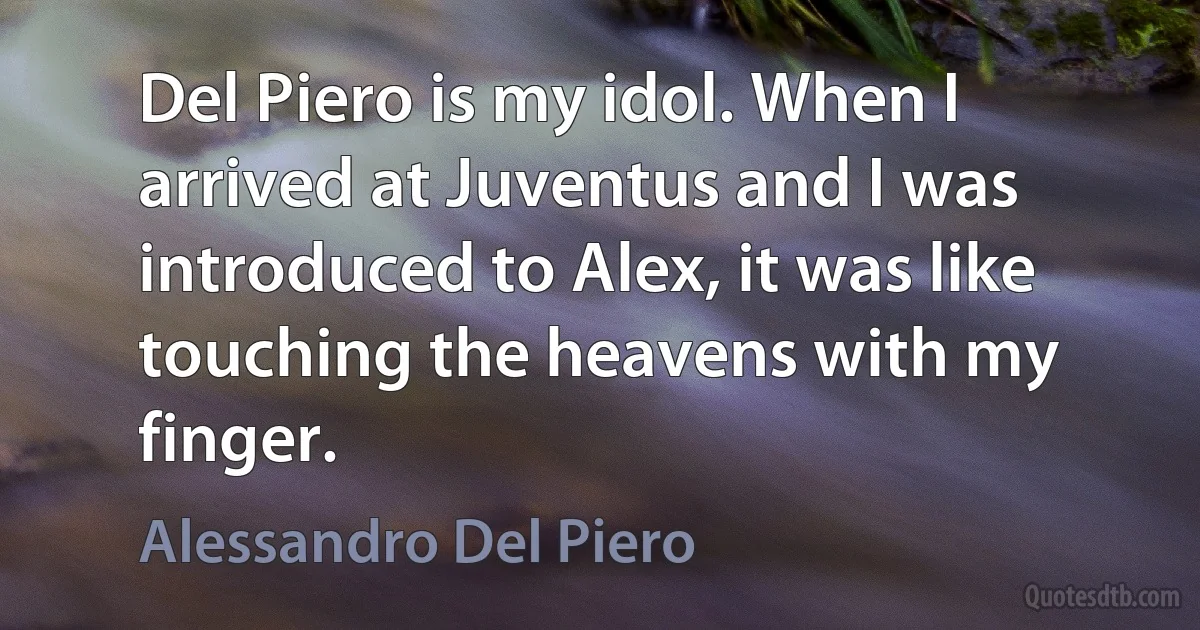 Del Piero is my idol. When I arrived at Juventus and I was introduced to Alex, it was like touching the heavens with my finger. (Alessandro Del Piero)