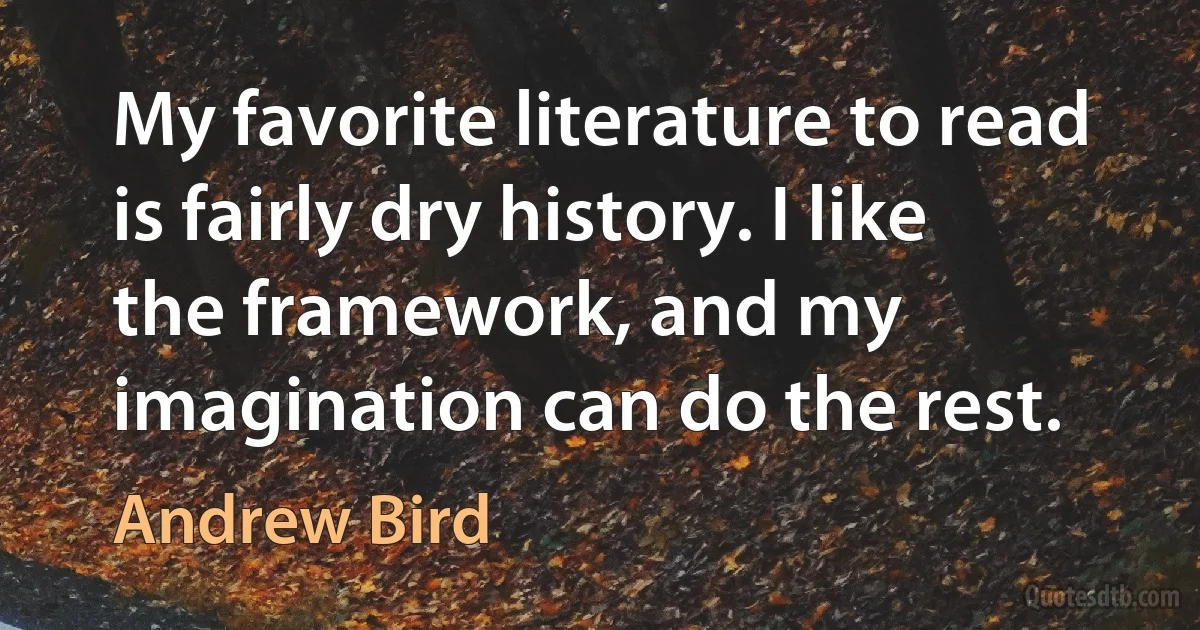 My favorite literature to read is fairly dry history. I like the framework, and my imagination can do the rest. (Andrew Bird)