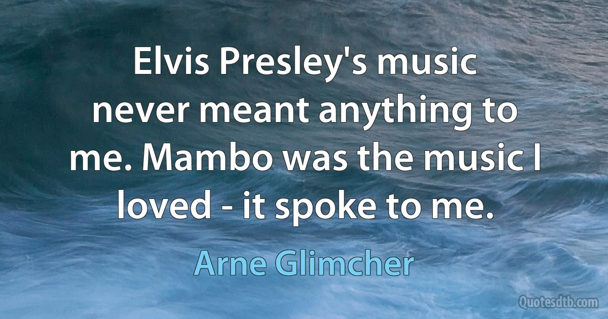 Elvis Presley's music never meant anything to me. Mambo was the music I loved - it spoke to me. (Arne Glimcher)