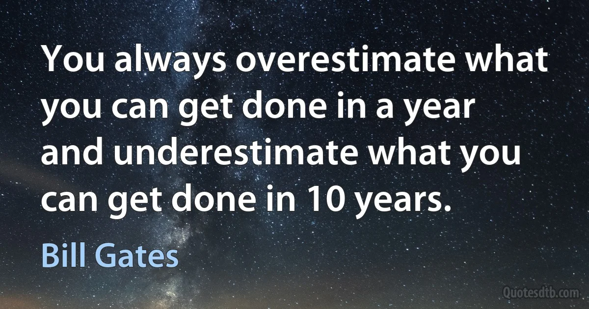 You always overestimate what you can get done in a year and underestimate what you can get done in 10 years. (Bill Gates)