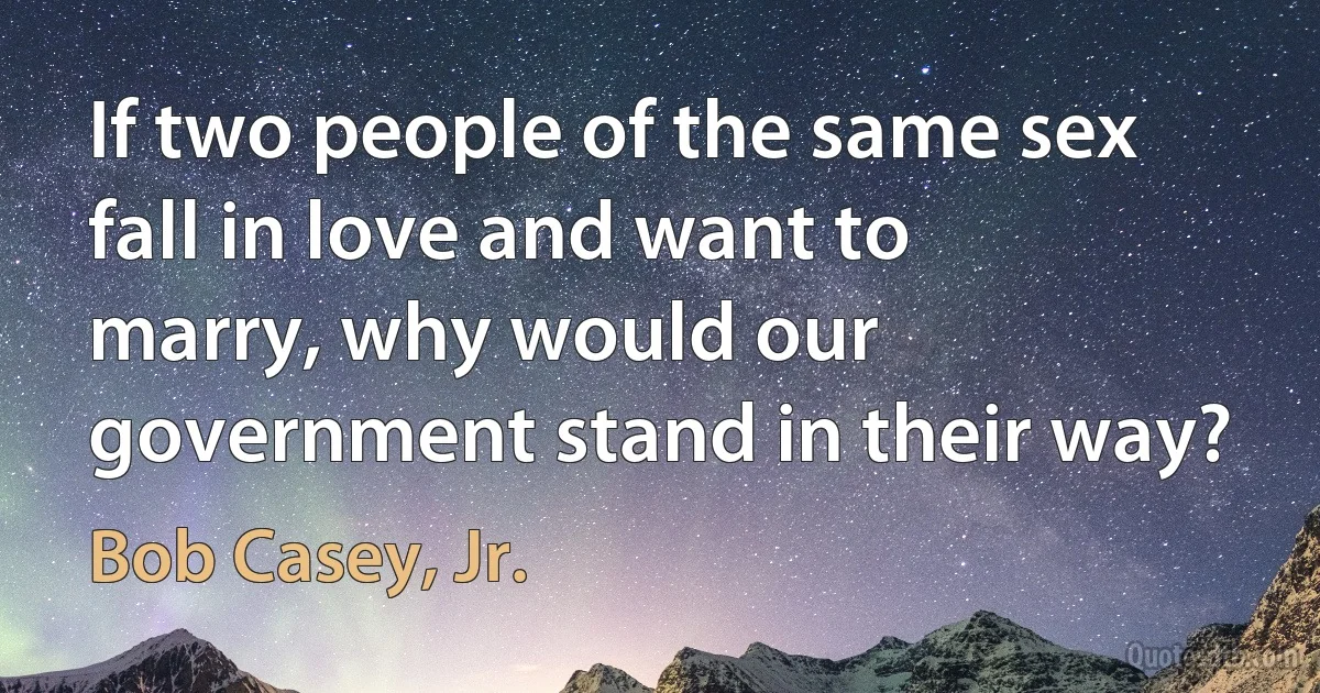 If two people of the same sex fall in love and want to marry, why would our government stand in their way? (Bob Casey, Jr.)