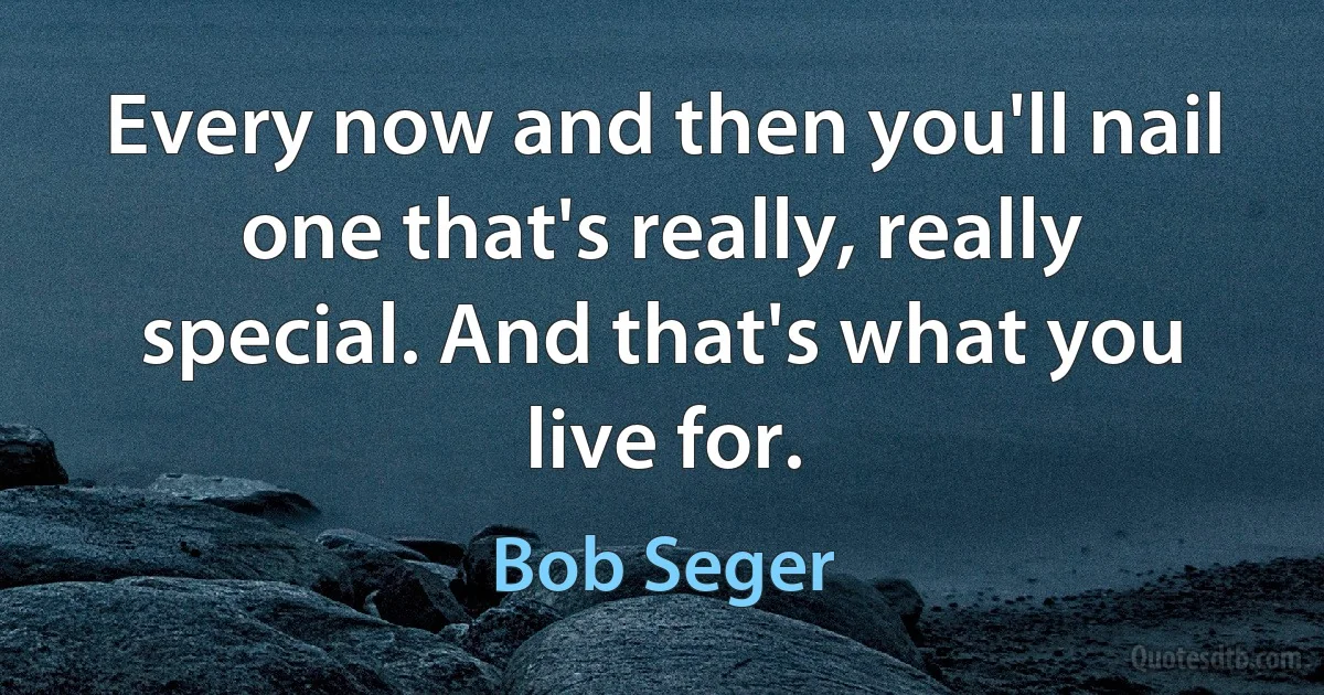 Every now and then you'll nail one that's really, really special. And that's what you live for. (Bob Seger)