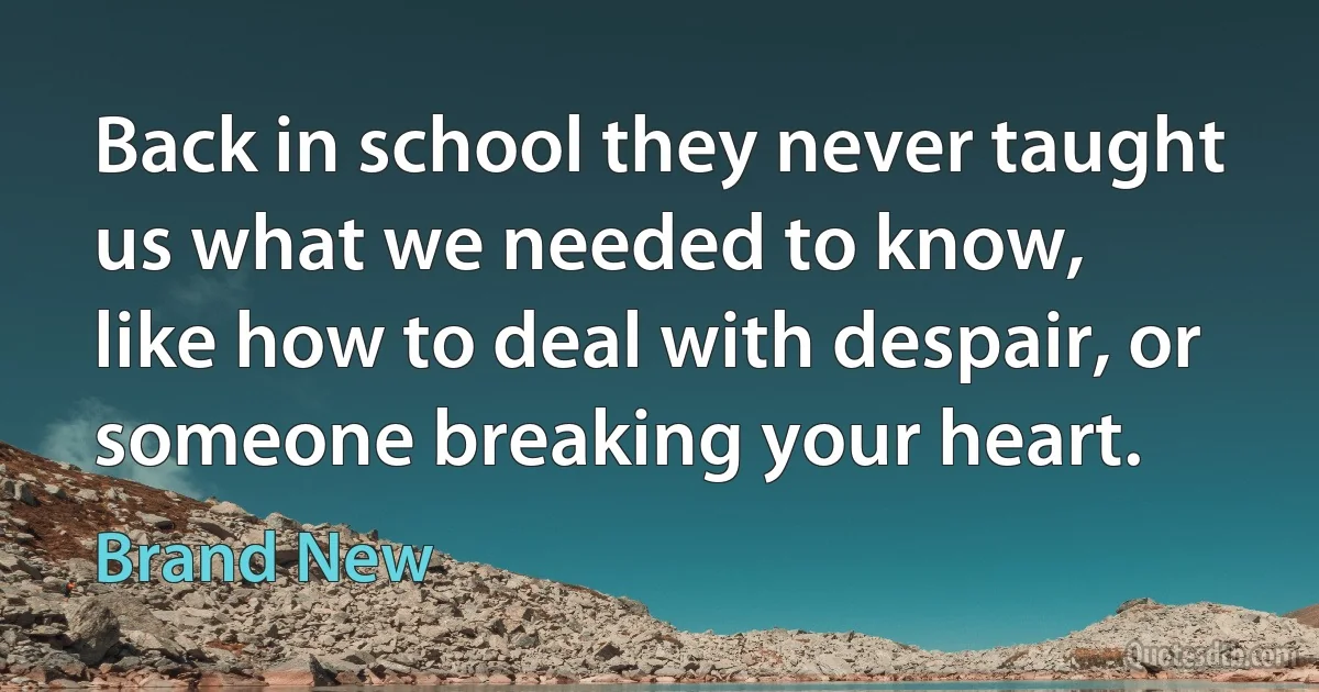 Back in school they never taught us what we needed to know,
like how to deal with despair, or someone breaking your heart. (Brand New)