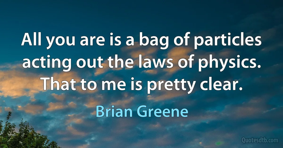 All you are is a bag of particles acting out the laws of physics. That to me is pretty clear. (Brian Greene)