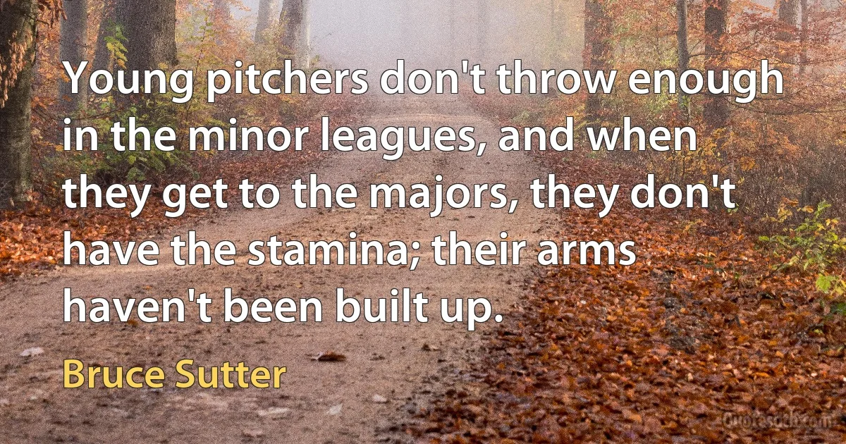 Young pitchers don't throw enough in the minor leagues, and when they get to the majors, they don't have the stamina; their arms haven't been built up. (Bruce Sutter)