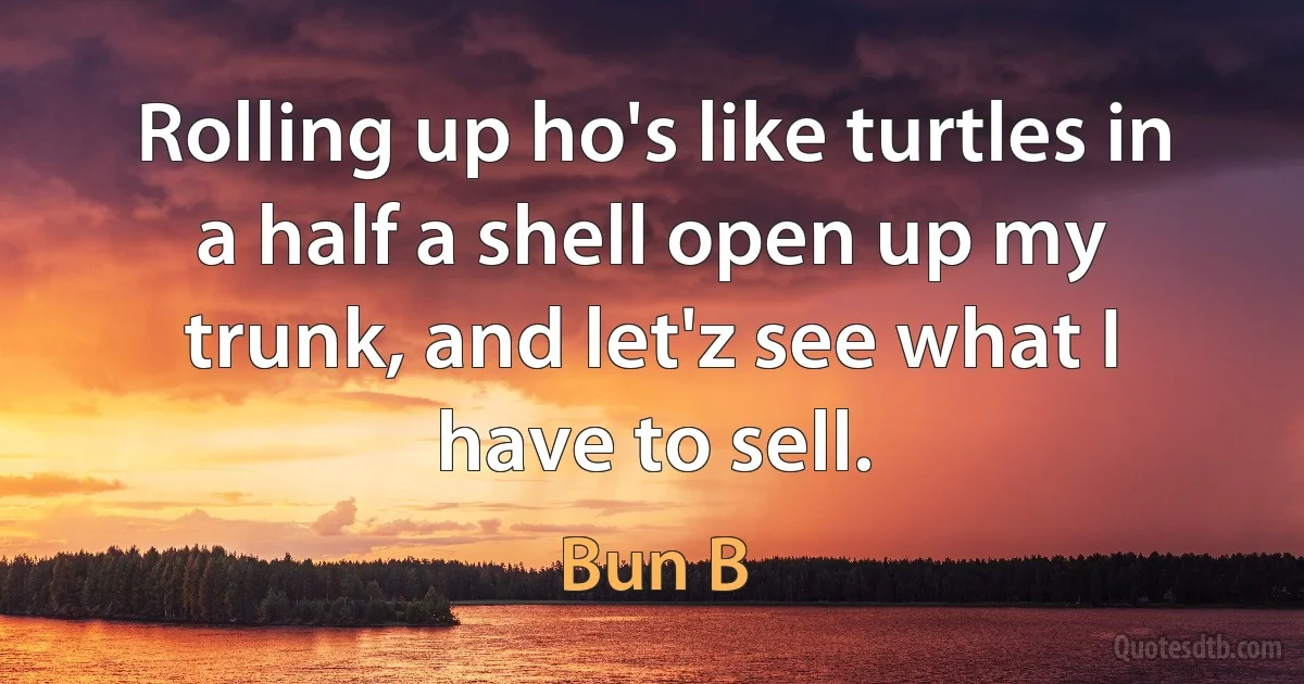 Rolling up ho's like turtles in a half a shell open up my trunk, and let'z see what I have to sell. (Bun B)