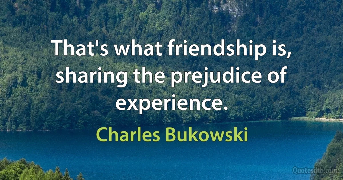 That's what friendship is, sharing the prejudice of experience. (Charles Bukowski)