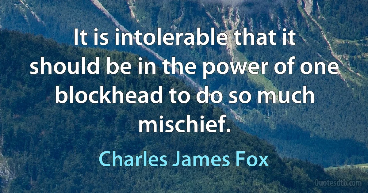 It is intolerable that it should be in the power of one blockhead to do so much mischief. (Charles James Fox)