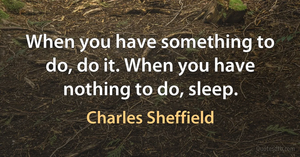 When you have something to do, do it. When you have nothing to do, sleep. (Charles Sheffield)