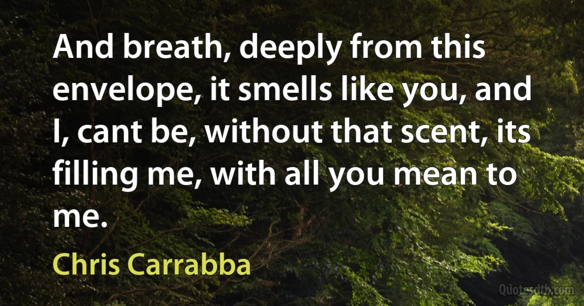 And breath, deeply from this envelope, it smells like you, and I, cant be, without that scent, its filling me, with all you mean to me. (Chris Carrabba)