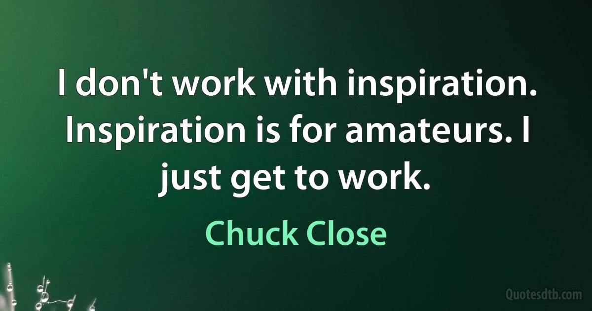 I don't work with inspiration. Inspiration is for amateurs. I just get to work. (Chuck Close)