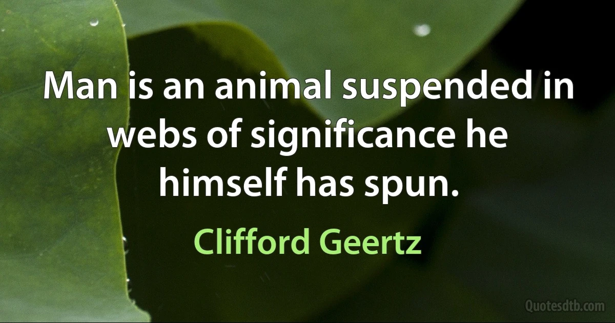 Man is an animal suspended in webs of significance he himself has spun. (Clifford Geertz)