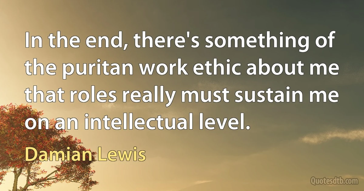 In the end, there's something of the puritan work ethic about me that roles really must sustain me on an intellectual level. (Damian Lewis)