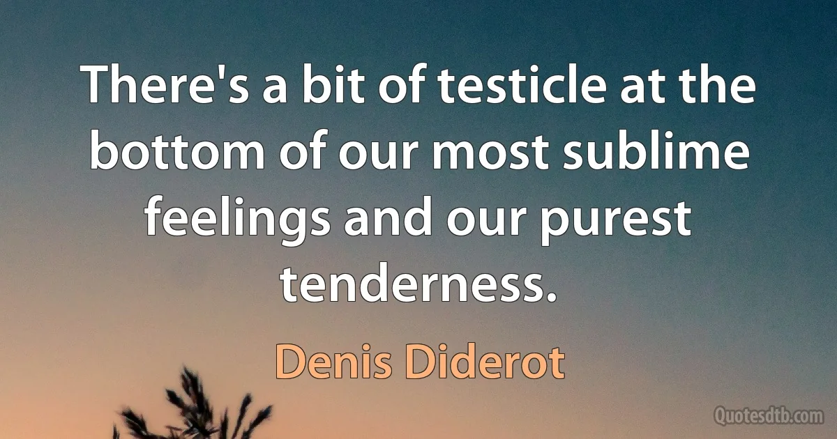 There's a bit of testicle at the bottom of our most sublime feelings and our purest tenderness. (Denis Diderot)