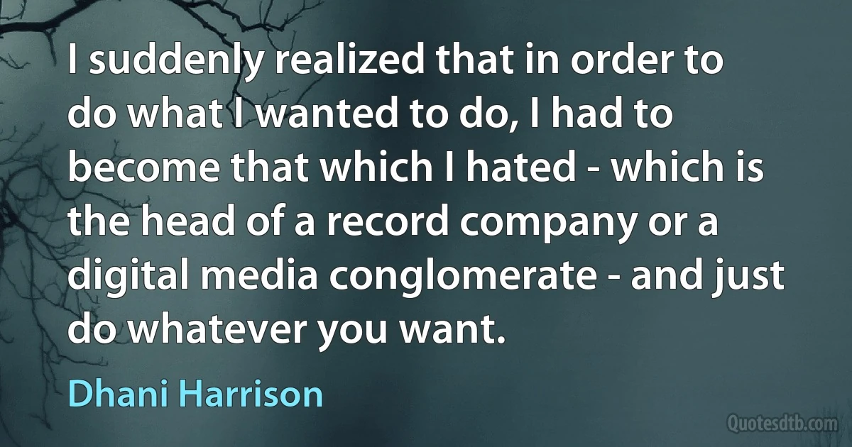 I suddenly realized that in order to do what I wanted to do, I had to become that which I hated - which is the head of a record company or a digital media conglomerate - and just do whatever you want. (Dhani Harrison)