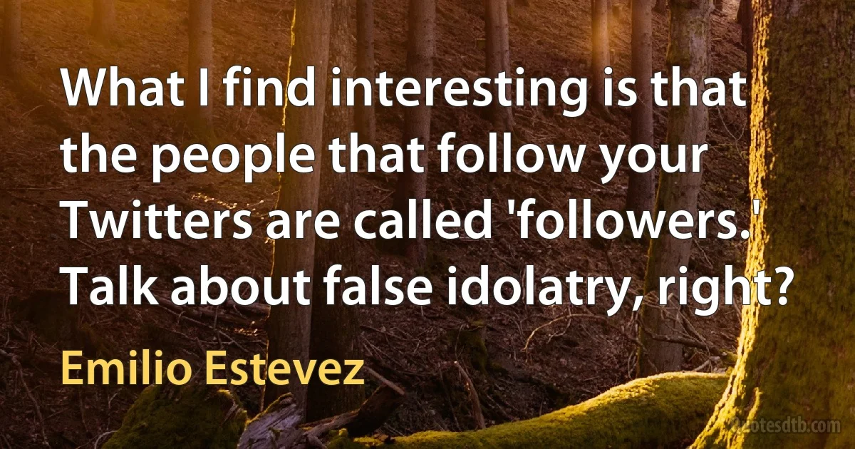 What I find interesting is that the people that follow your Twitters are called 'followers.' Talk about false idolatry, right? (Emilio Estevez)