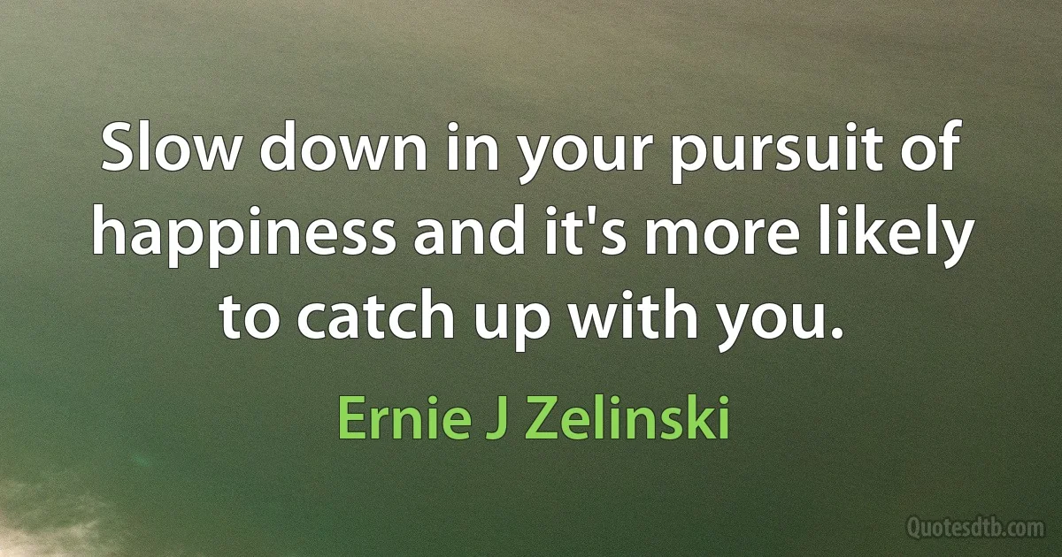 Slow down in your pursuit of happiness and it's more likely to catch up with you. (Ernie J Zelinski)