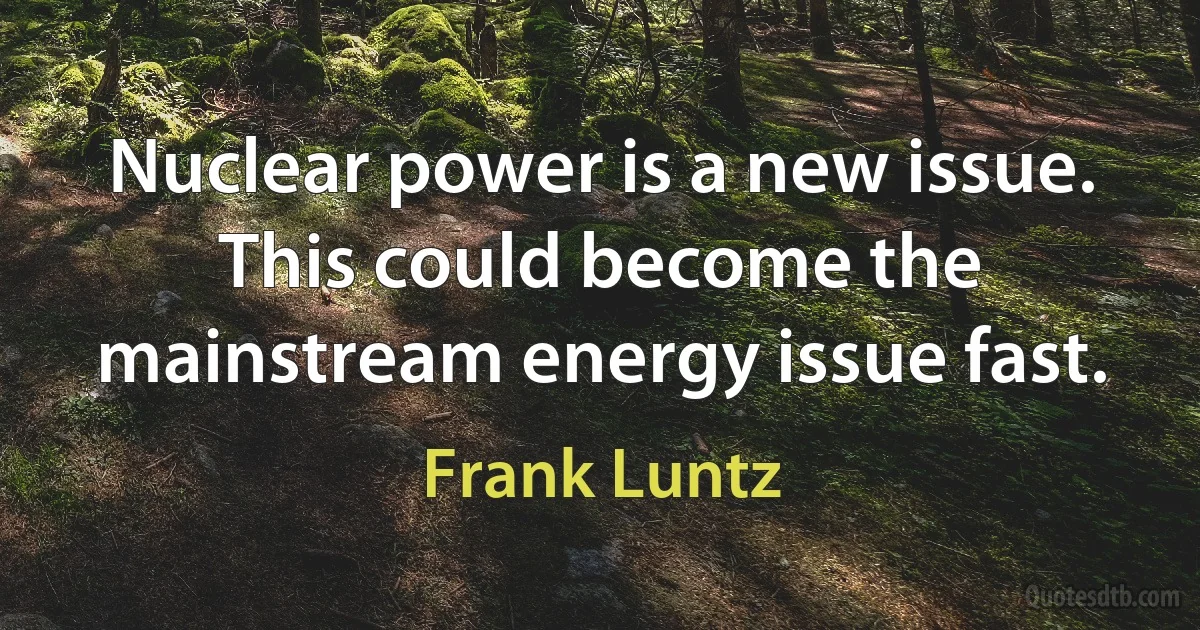 Nuclear power is a new issue. This could become the mainstream energy issue fast. (Frank Luntz)