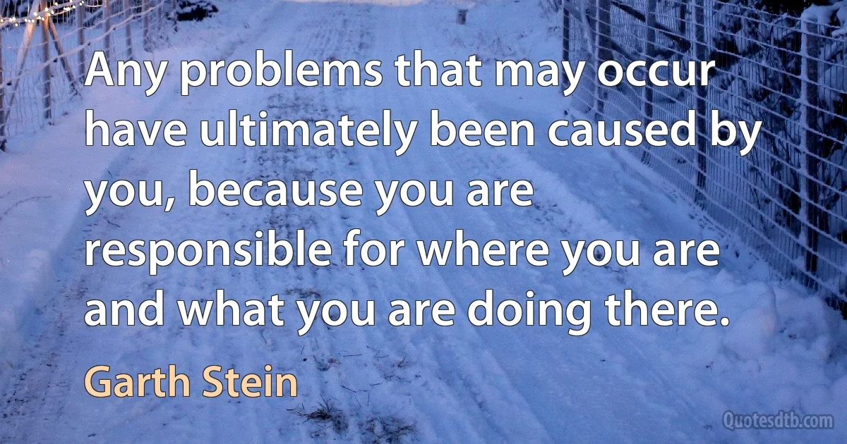 Any problems that may occur have ultimately been caused by you, because you are responsible for where you are and what you are doing there. (Garth Stein)