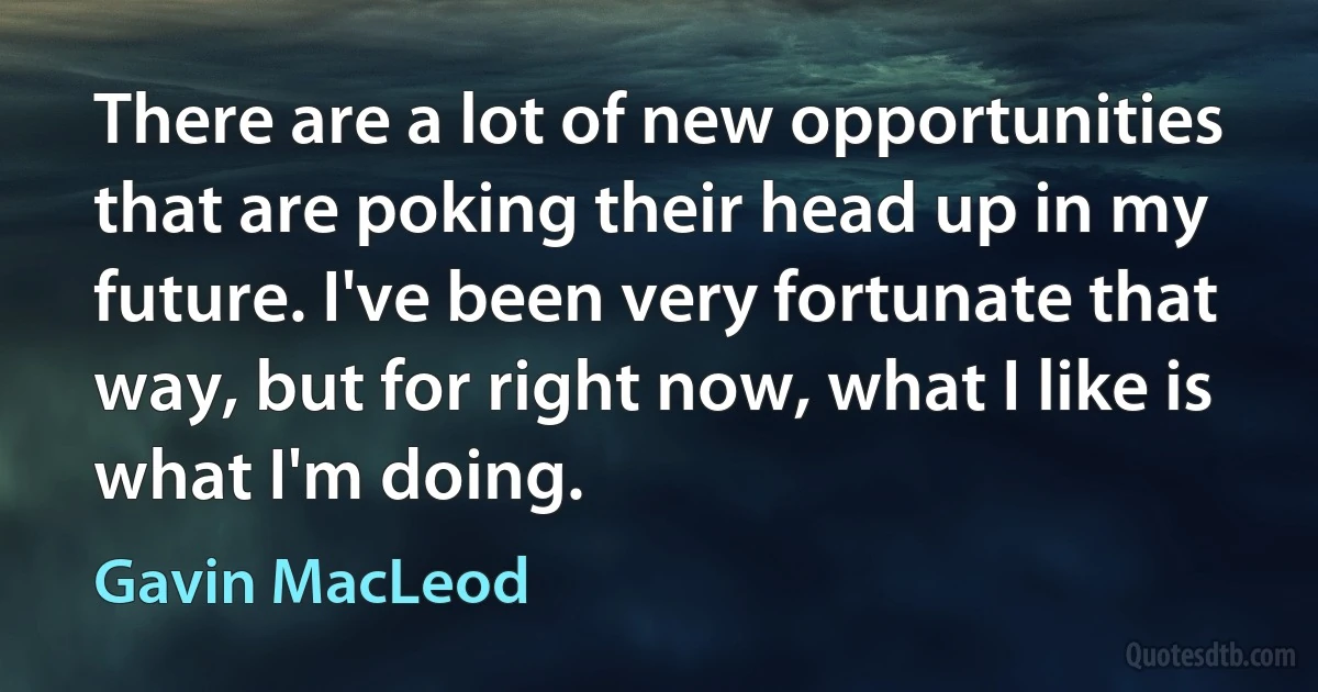 There are a lot of new opportunities that are poking their head up in my future. I've been very fortunate that way, but for right now, what I like is what I'm doing. (Gavin MacLeod)