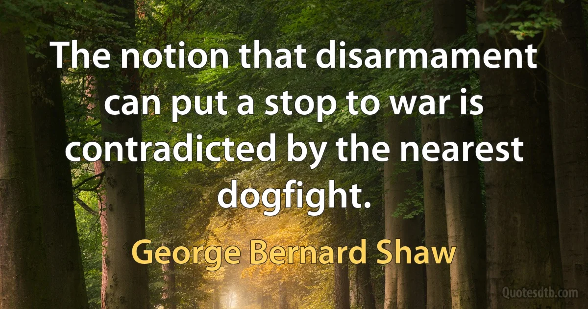 The notion that disarmament can put a stop to war is contradicted by the nearest dogfight. (George Bernard Shaw)