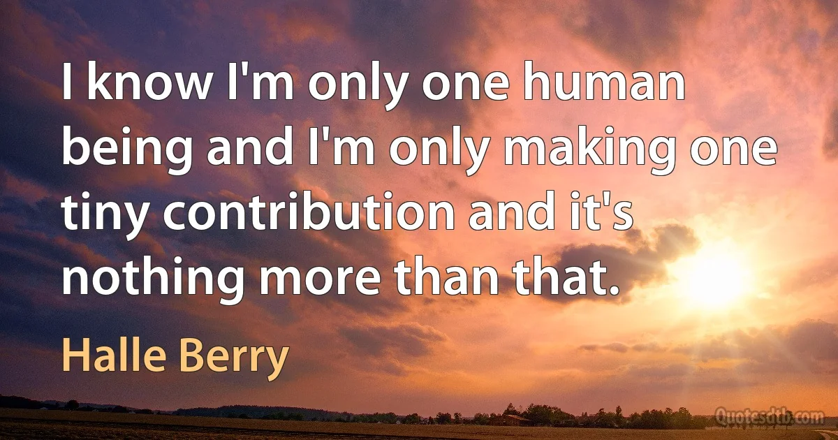 I know I'm only one human being and I'm only making one tiny contribution and it's nothing more than that. (Halle Berry)