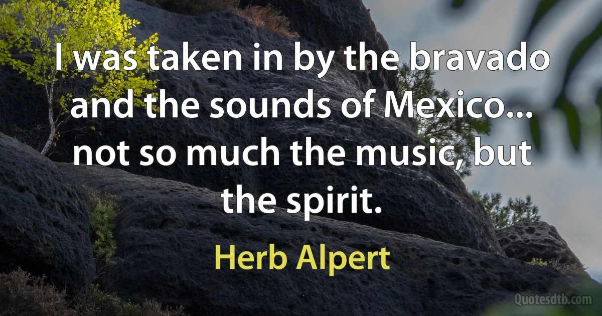 I was taken in by the bravado and the sounds of Mexico... not so much the music, but the spirit. (Herb Alpert)