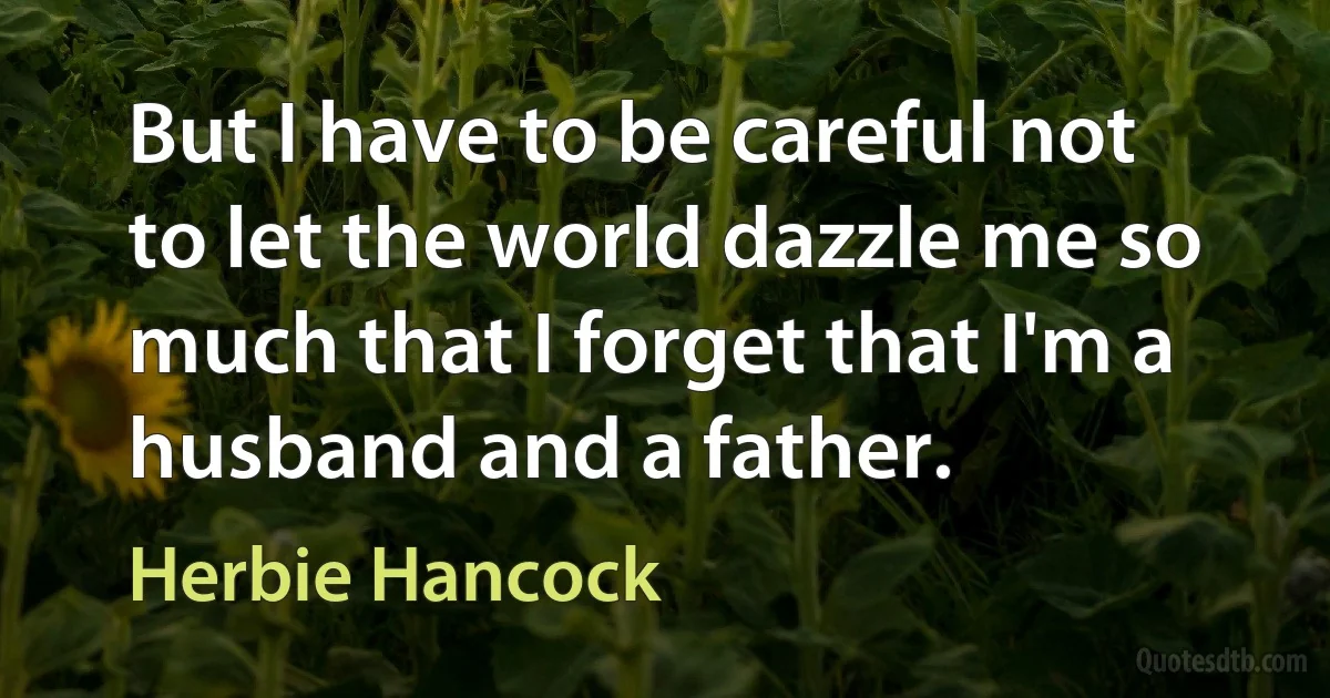 But I have to be careful not to let the world dazzle me so much that I forget that I'm a husband and a father. (Herbie Hancock)