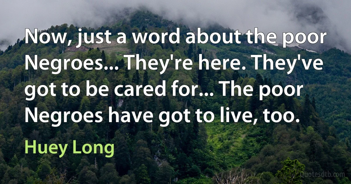 Now, just a word about the poor Negroes... They're here. They've got to be cared for... The poor Negroes have got to live, too. (Huey Long)