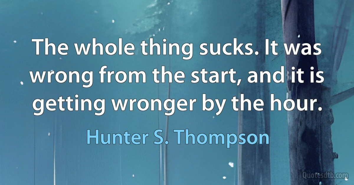 The whole thing sucks. It was wrong from the start, and it is getting wronger by the hour. (Hunter S. Thompson)