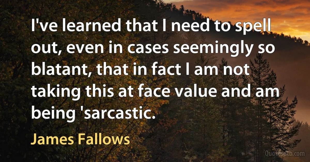 I've learned that I need to spell out, even in cases seemingly so blatant, that in fact I am not taking this at face value and am being 'sarcastic. (James Fallows)