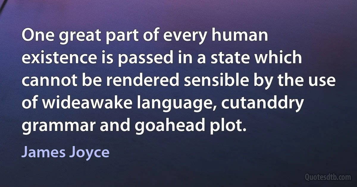 One great part of every human existence is passed in a state which cannot be rendered sensible by the use of wideawake language, cutanddry grammar and goahead plot. (James Joyce)