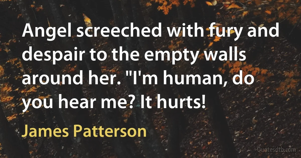 Angel screeched with fury and despair to the empty walls around her. "I'm human, do you hear me? It hurts! (James Patterson)