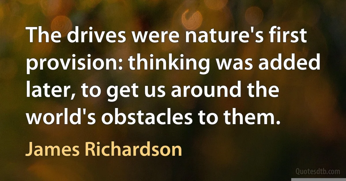 The drives were nature's first provision: thinking was added later, to get us around the world's obstacles to them. (James Richardson)