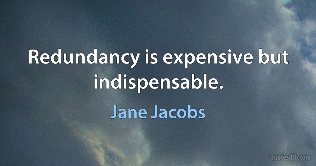 Redundancy is expensive but indispensable. (Jane Jacobs)