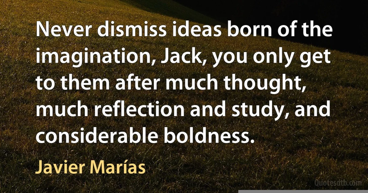 Never dismiss ideas born of the imagination, Jack, you only get to them after much thought, much reflection and study, and considerable boldness. (Javier Marías)