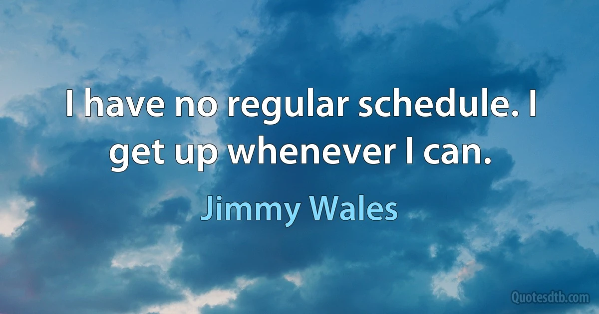 I have no regular schedule. I get up whenever I can. (Jimmy Wales)