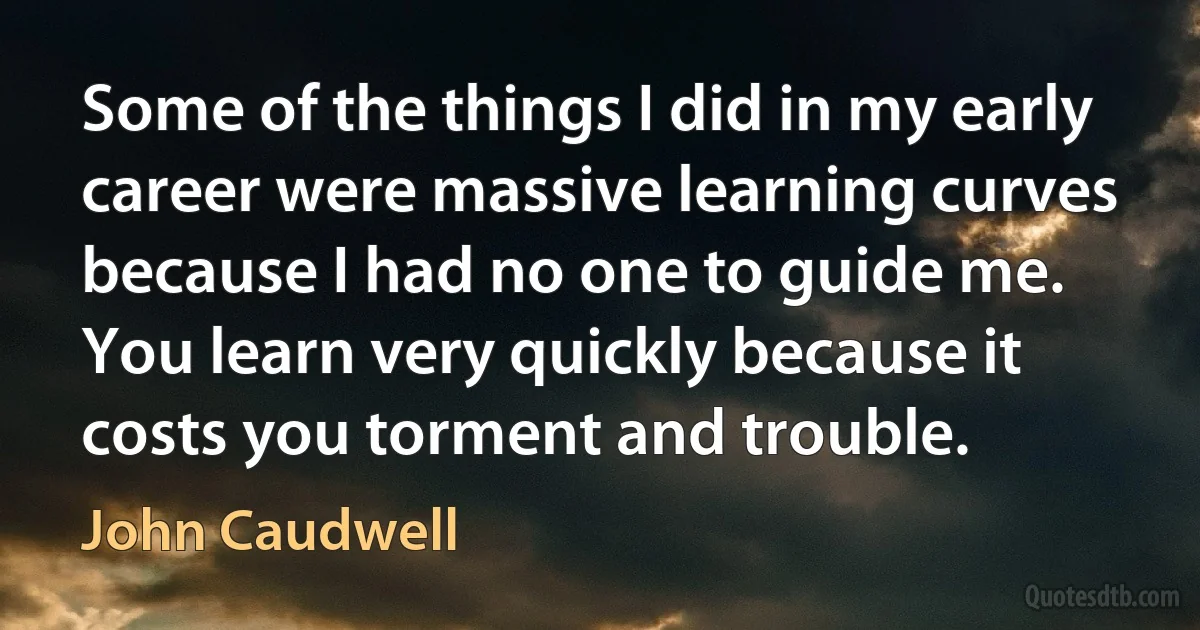 Some of the things I did in my early career were massive learning curves because I had no one to guide me. You learn very quickly because it costs you torment and trouble. (John Caudwell)