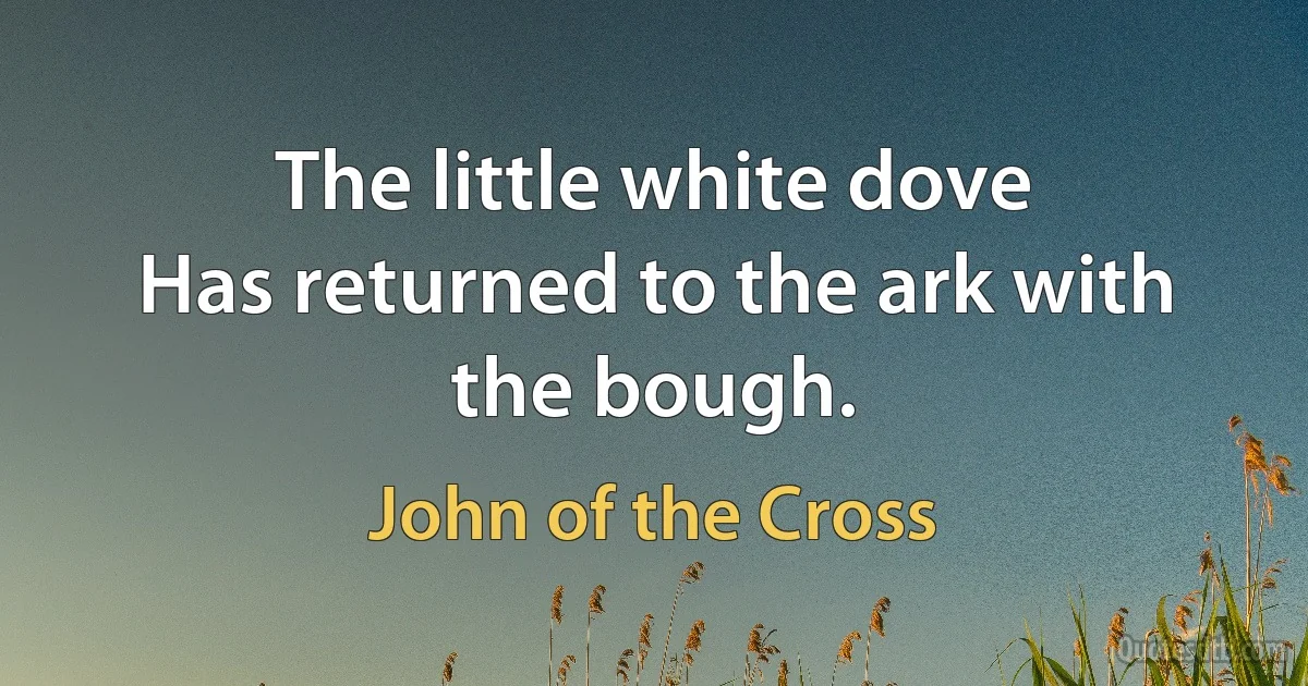 The little white dove
Has returned to the ark with the bough. (John of the Cross)