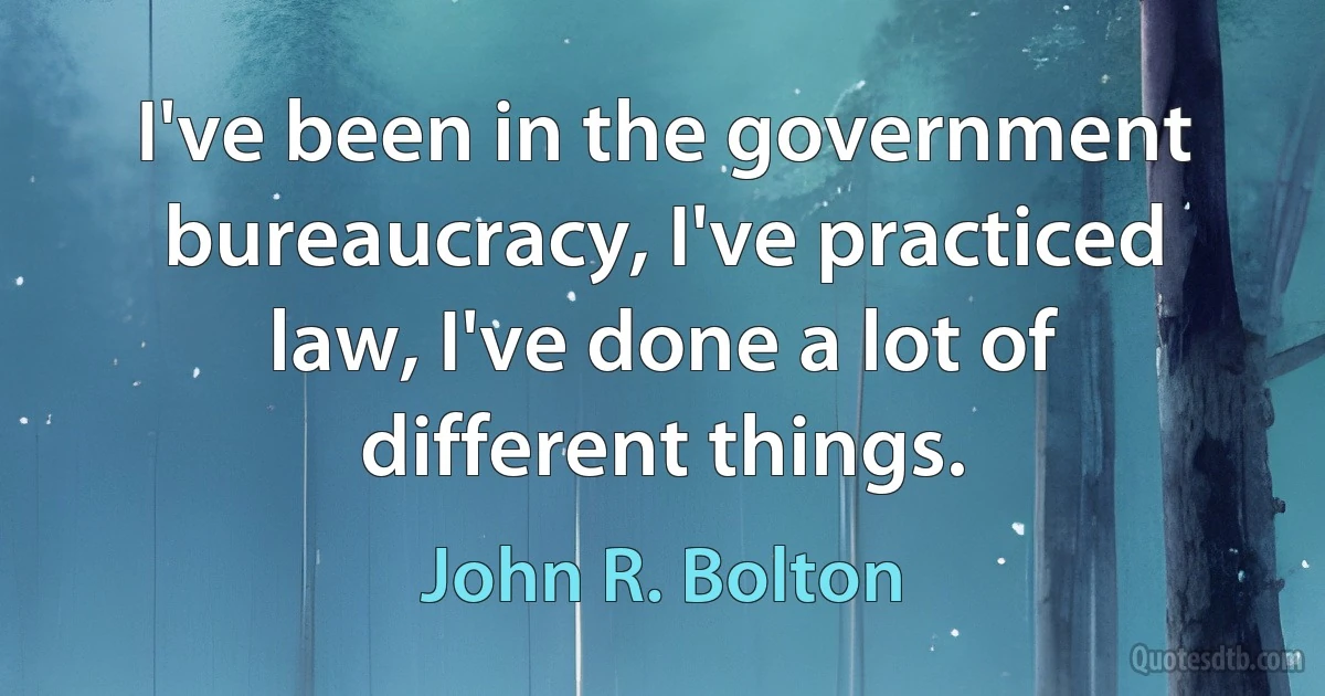 I've been in the government bureaucracy, I've practiced law, I've done a lot of different things. (John R. Bolton)