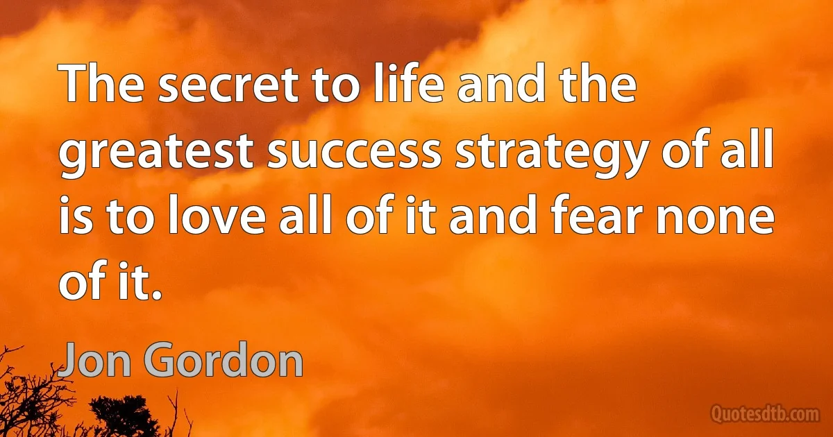 The secret to life and the greatest success strategy of all is to love all of it and fear none of it. (Jon Gordon)