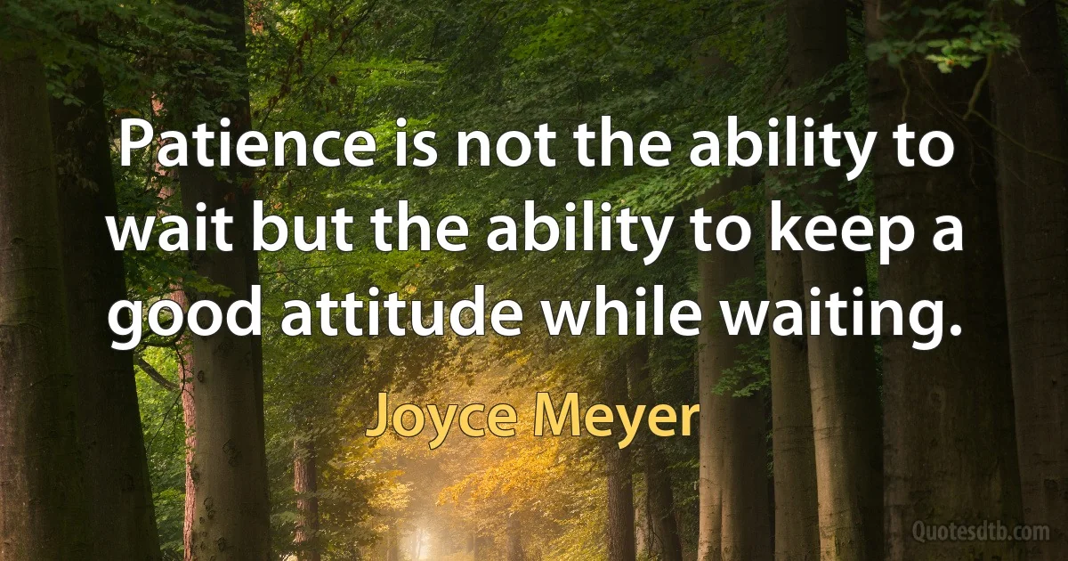 Patience is not the ability to wait but the ability to keep a good attitude while waiting. (Joyce Meyer)